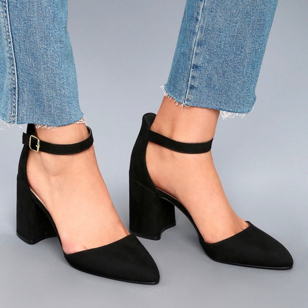 Black Suede Ankle Strap Heels
